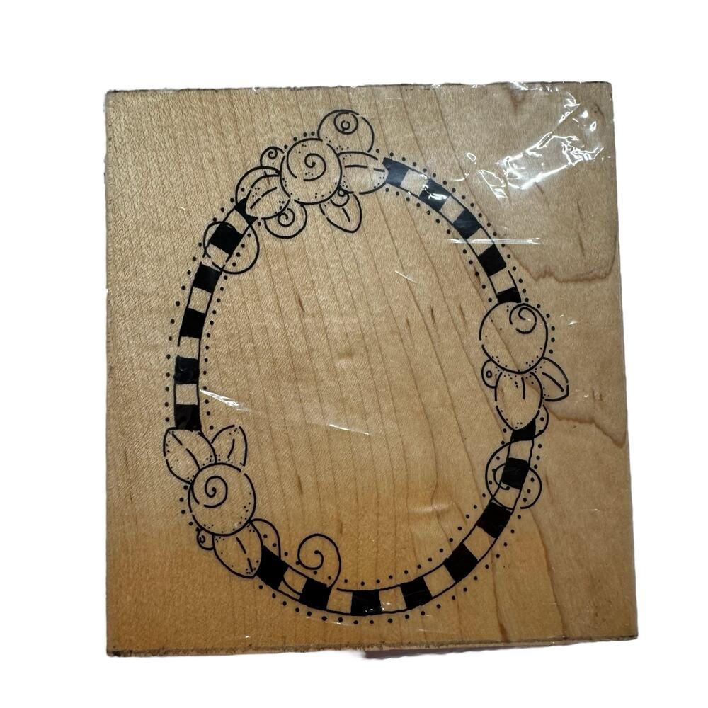 New JRL DESIGNS Large Rosebud Frame Rubber Stamp Wood Mount #6013